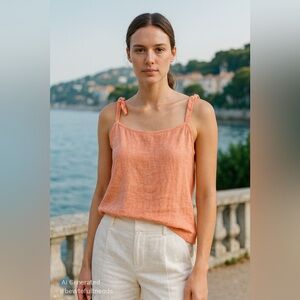 Athleta Size S–M Peach Linen Tank Top | Adjustable Straps | Minimalist Summer